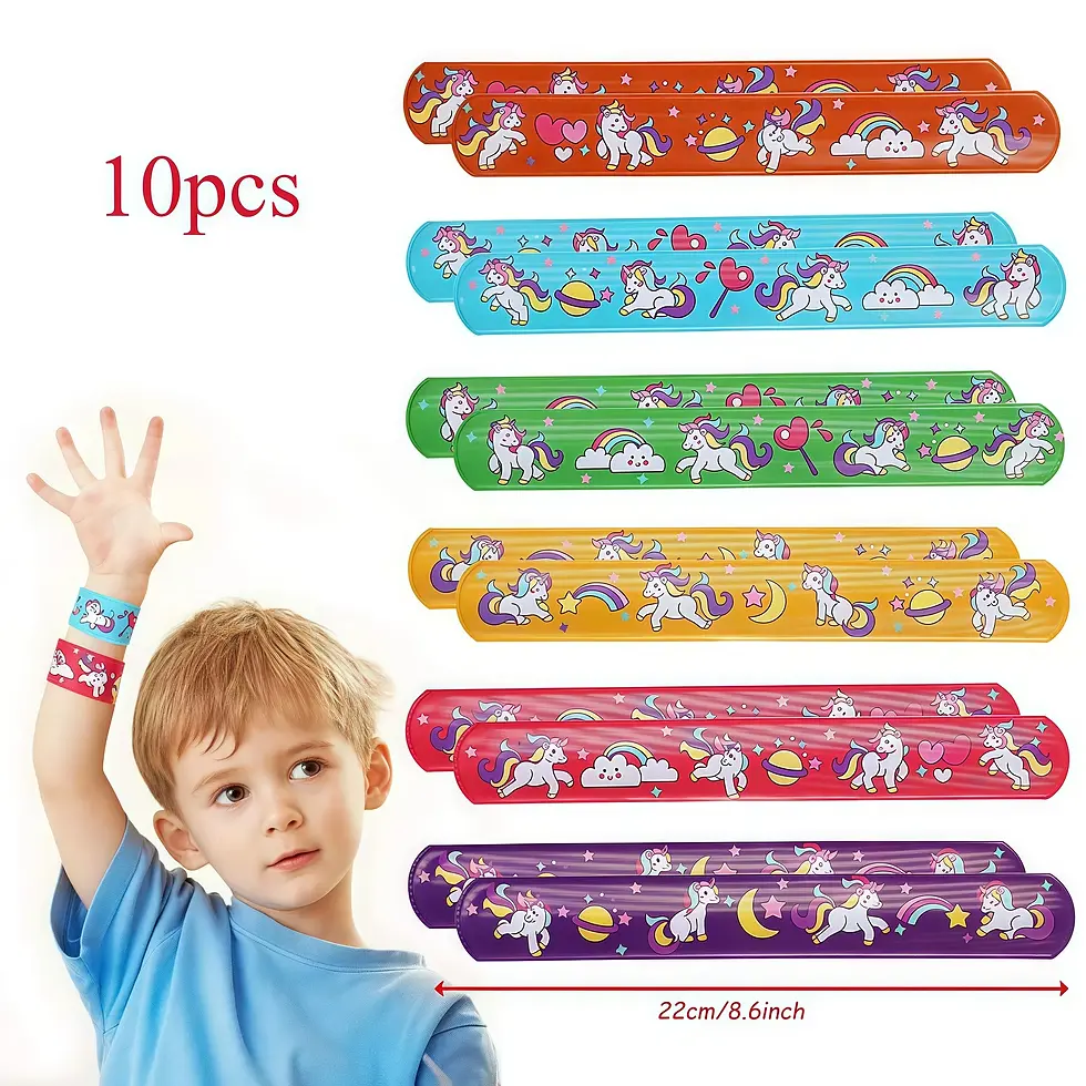 Thumbnail: 10-piece unicorn slap bracelet kids girls birthday party decorations