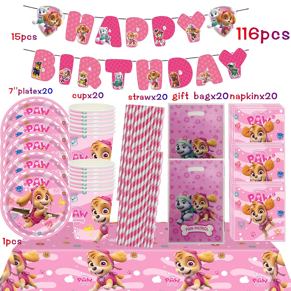 Thumbnail: Pink PAW Patrol birthday decoration set with tableware