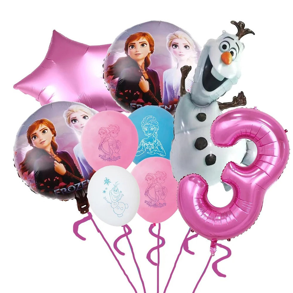 Thumbnail: Frozen themed balloon bouquet with Anna, Elsa, Olaf, and a pink number 3
