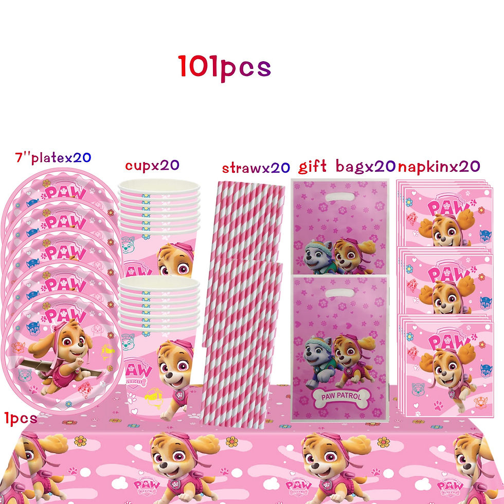 Thumbnail: 101pc Paw Patrol Skye tableware and birthday decoration kit