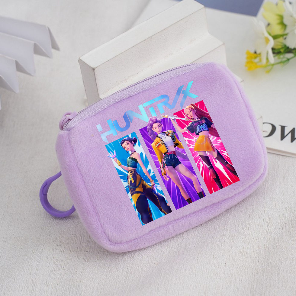 Thumbnail: Lavender pouch featuring K/DA pop group characters and K/DA text logo.