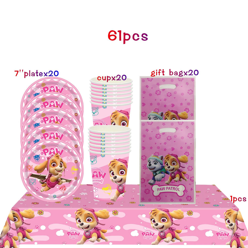 Thumbnail: Paw Patrol pink party supplies set with plates and cups