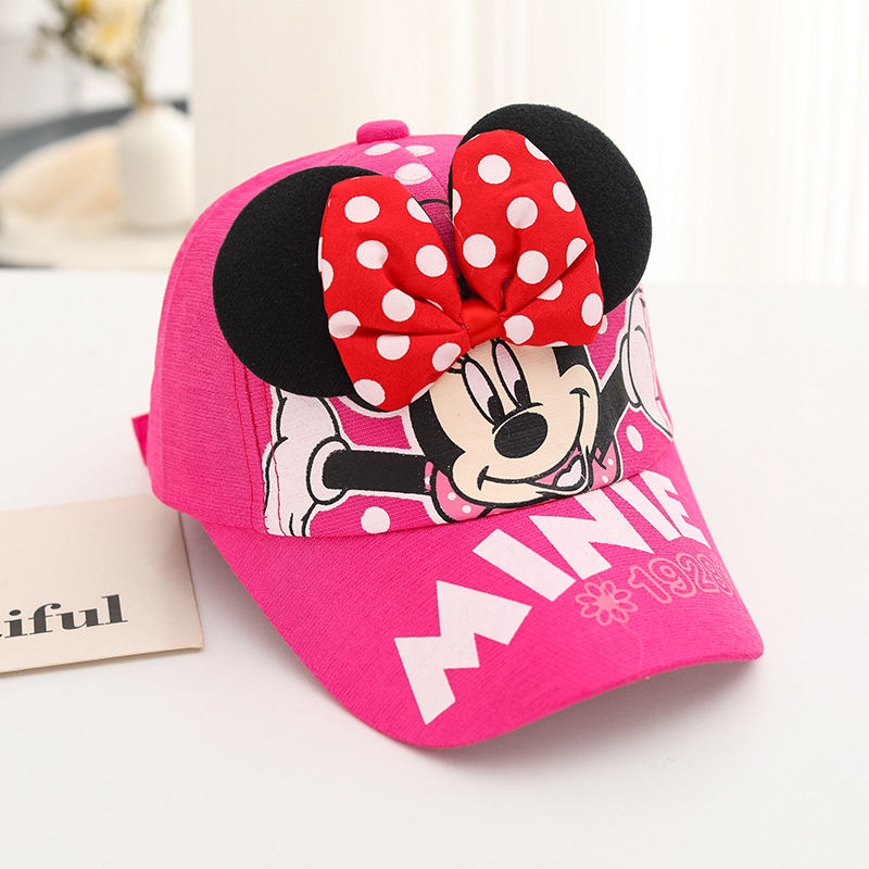 Pink Minnie Mouse embroidered kids' cap with MINNIE text.