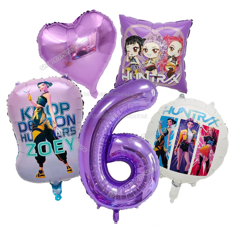 Thumbnail: Purple Kpop Demon Hunters birthday balloons with '6', 'ZOEY', and 'HUNTRX' text.