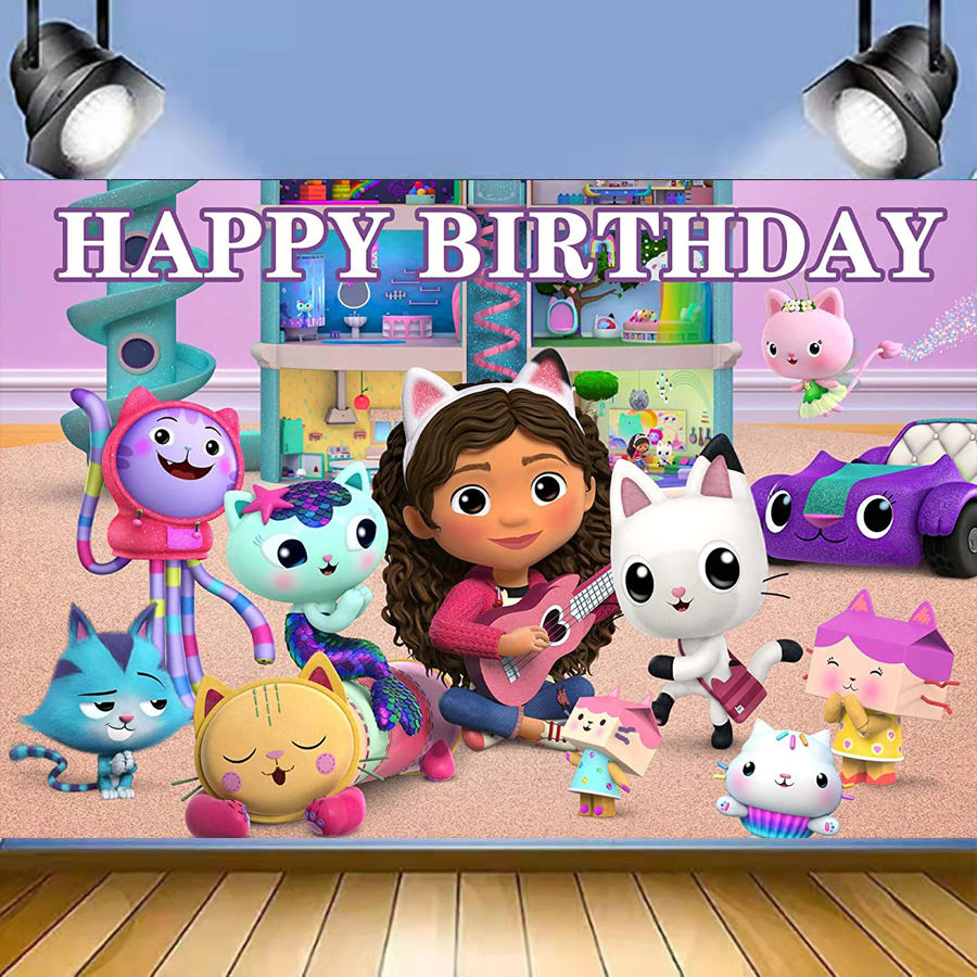 Thumbnail: Girl playing guitar with cat friends under HAPPY BIRTHDAY banner