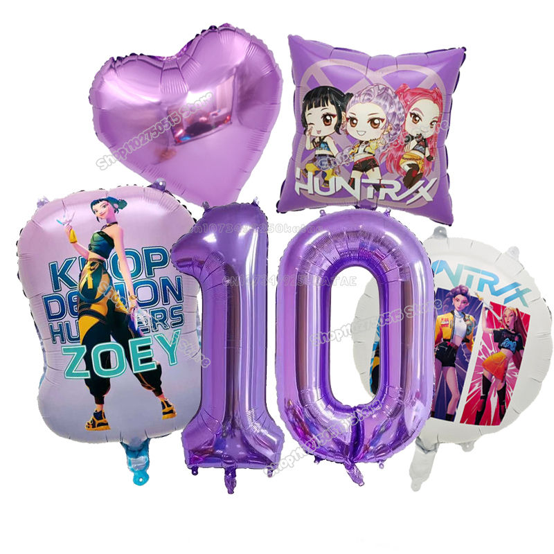 Thumbnail: Kpop Demon Hunters birthday balloons with ZOEY, HUNTRA, and number 10.