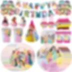 Princess Birthday Party Decorations set with plates, cups, banner, and balloons.