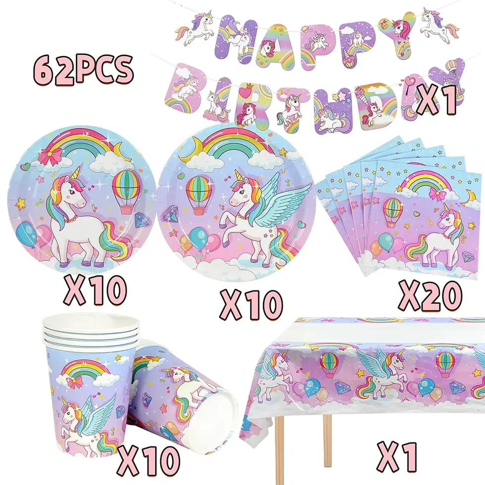 Thumbnail: Kids Girls Unicorn Birthday Party Decorations tableware set
