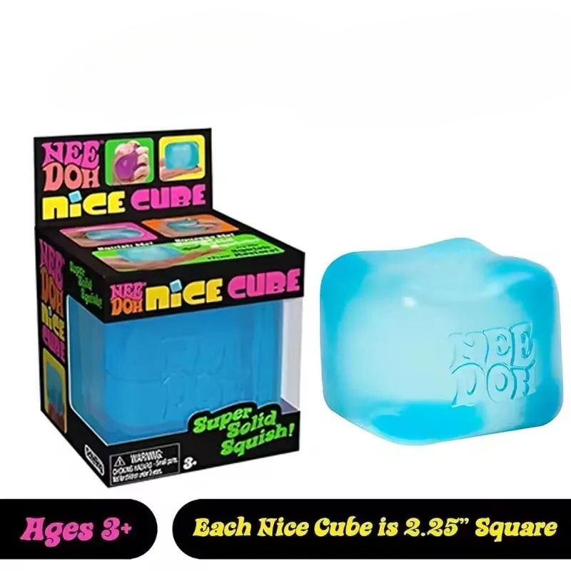 Thumbnail: Blue NeeDoh Nice Cube sensory toy with packaging