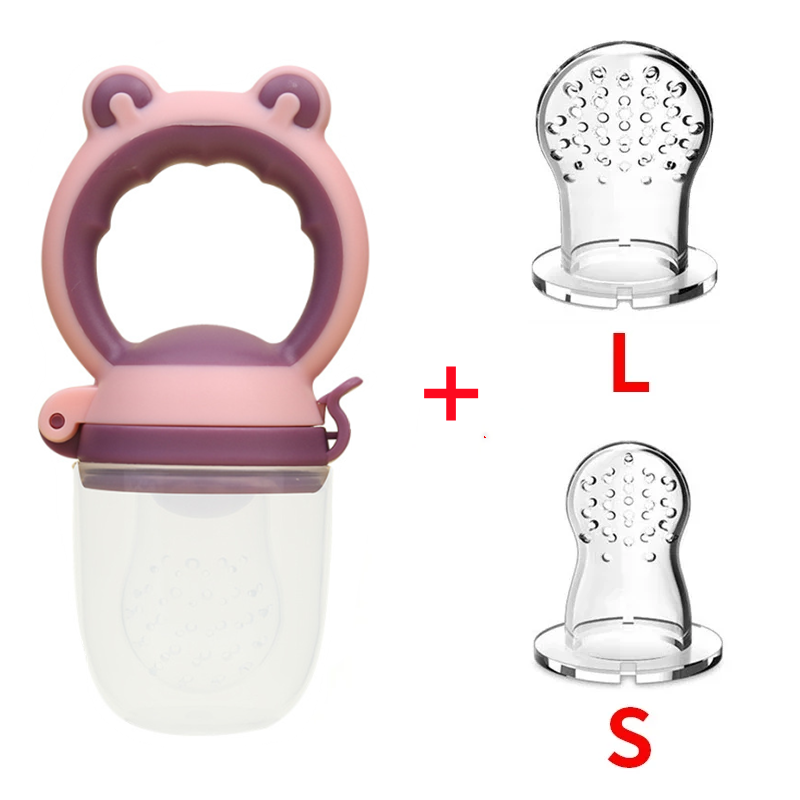 Thumbnail: Pink baby food feeder with frog handle, plus "L" and "S" sizes.