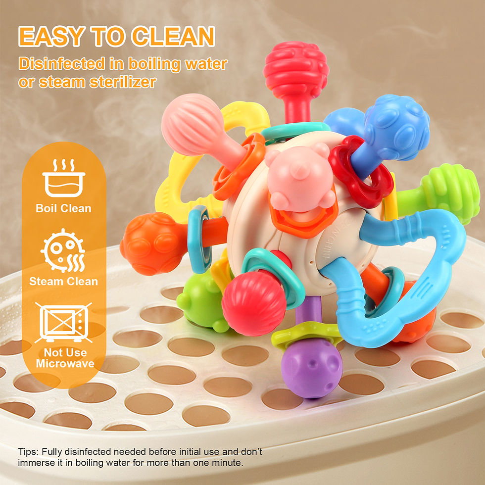 Thumbnail: Colorful baby teether toy, EASY TO CLEAN by boiling or steaming.