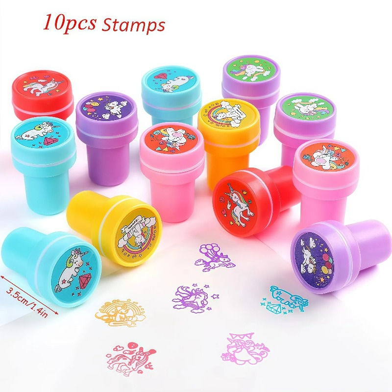 Thumbnail: Set of 10 colorful unicorn stamps for sensory play