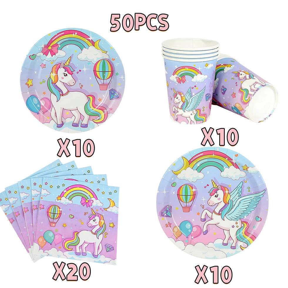 Thumbnail: 50-piece kids girls unicorn birthday party decorations tableware set