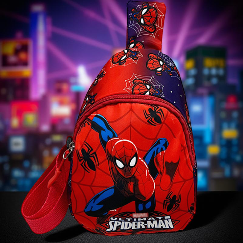 Thumbnail: Red and blue Spiderman sling bag, MARVEL ULTIMATE SPIDER-MAN, city backdrop.