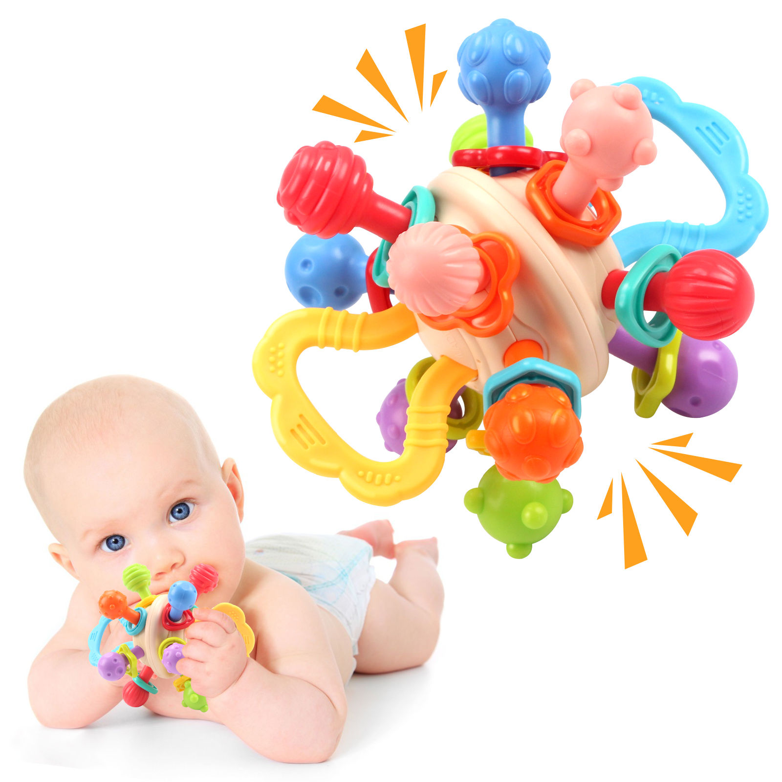 Baby Round Ball Soft Silicone Hand Grab Ball Rattle Infantil Chewable Teethers T