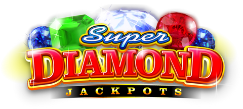 Super Diamond Jackpots logo with colorful gems