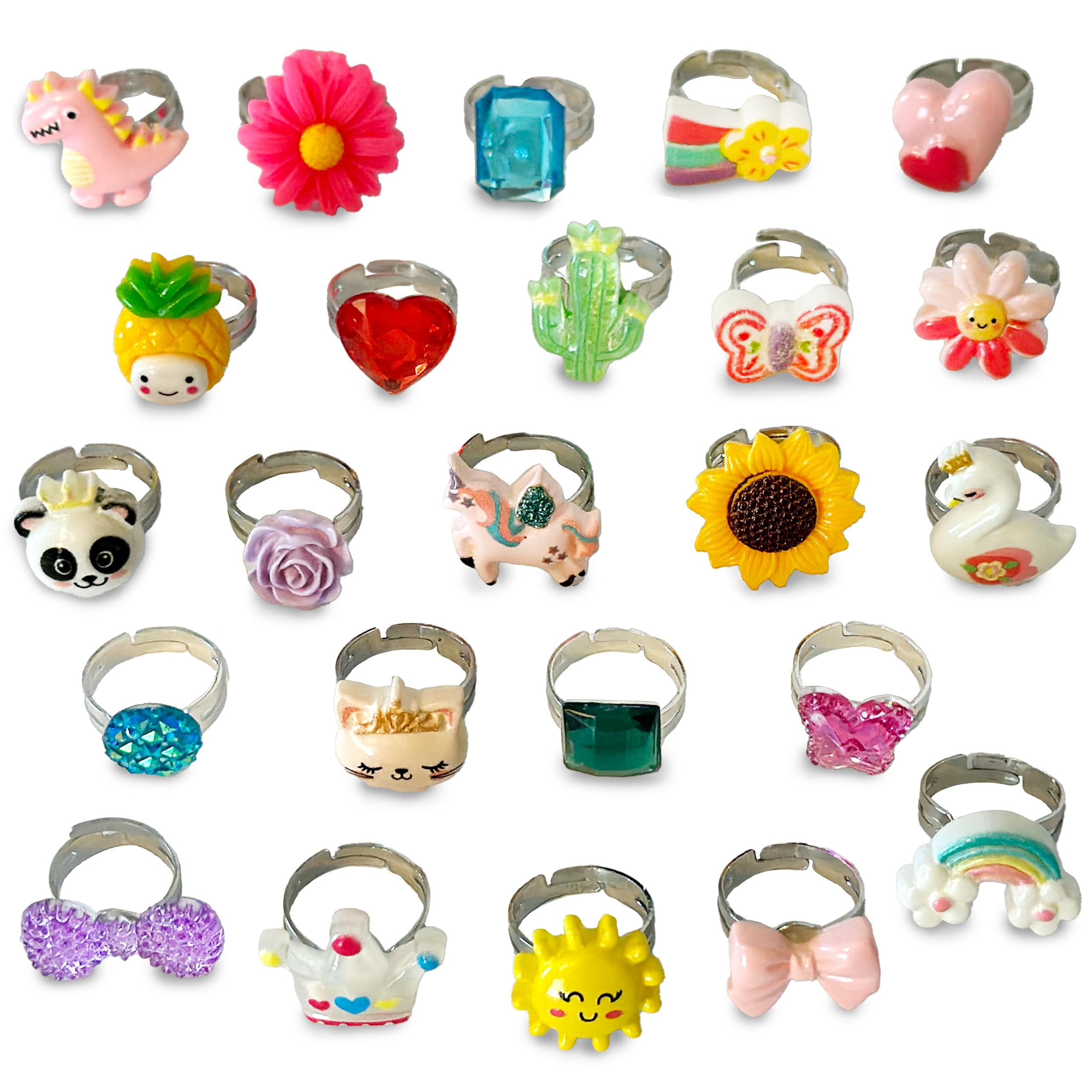 Jewel Rings for Kids 24 Adjustable Pretend Play Dress Up Rings for Girls Play Je