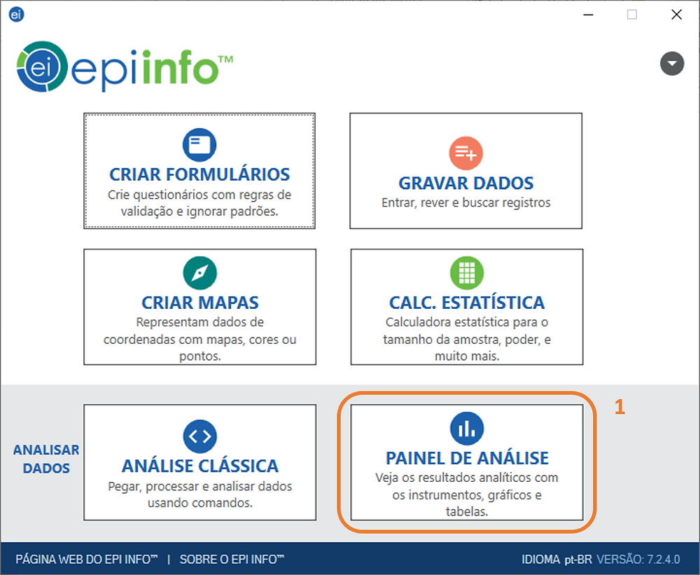 Como definir a fonte de dados no painel de análise do Epi Info 7