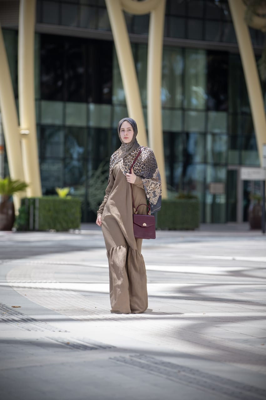 Thumbnail: Maxi natural linen brown dressk