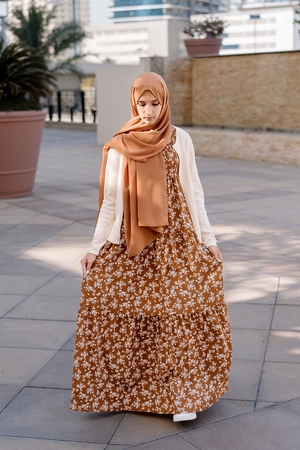 Brown Flower Print Dress
