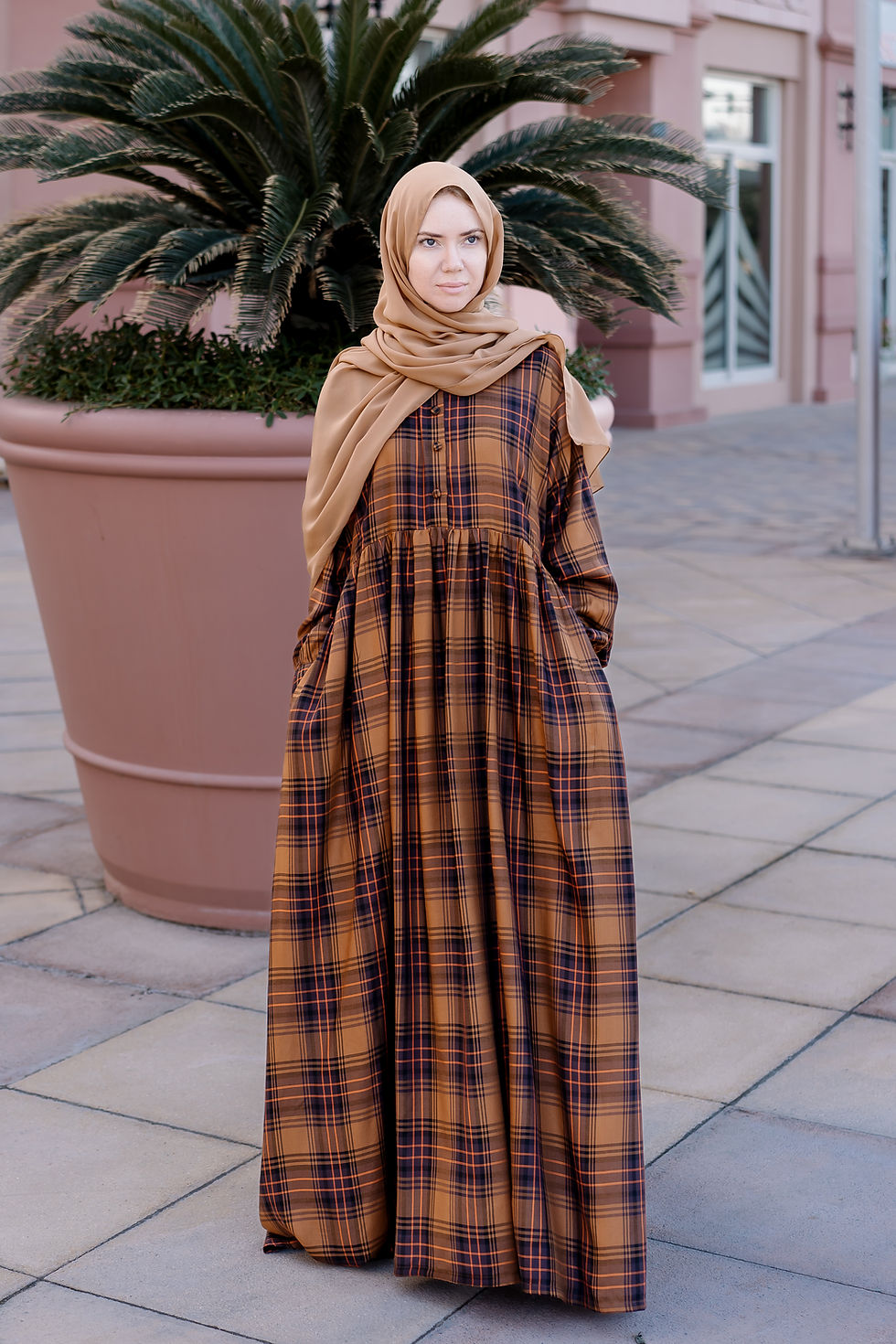 Brown Rayon Check Dress