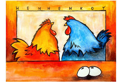 145 hennenkot acryl op papier 40x50