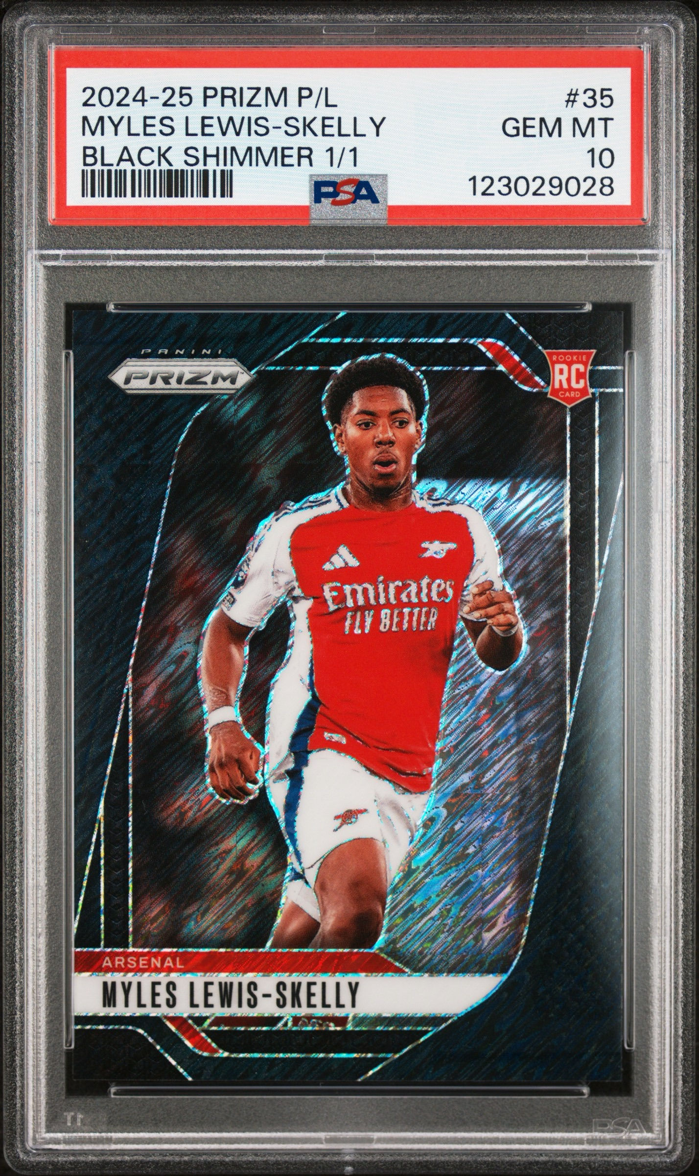 2024-25 PANINI PRIZM PREMIER LEAGUE #35 MYLES LEWIS-SKELLY BLACK SHIMMER 1/1