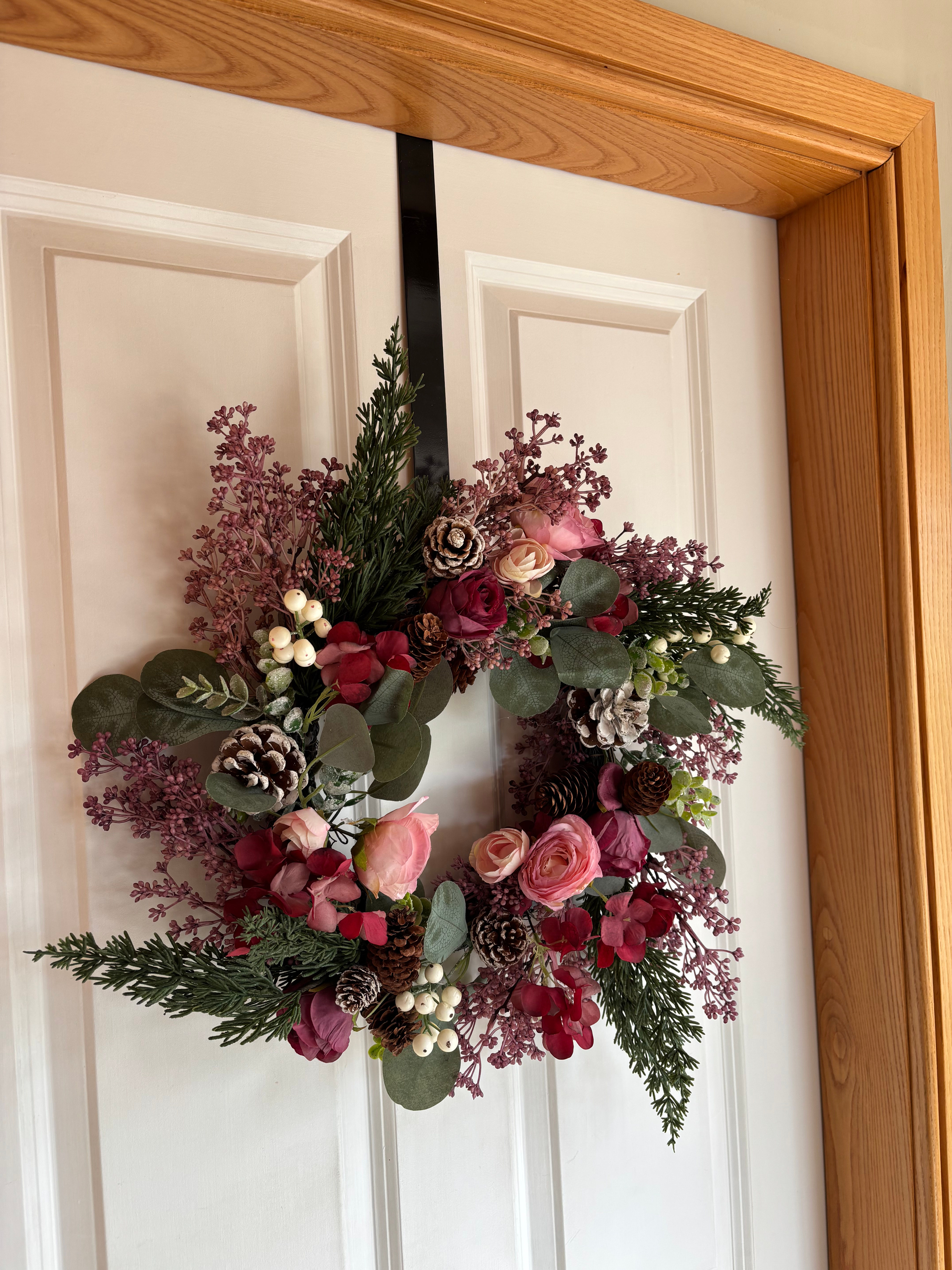 Pink Floral & Mistletoe Wreath