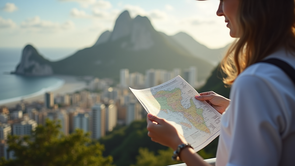 Close-up view of a tour guide holding a map in Rio de Janeiro