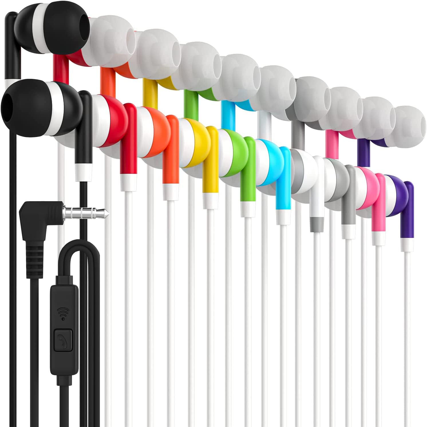 Maeline Multi-Color Earbuds 10-Pack with Microphone
