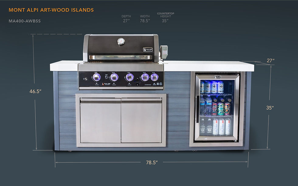 Mont Alpi 4-Burner Black Stainless Steel Art-wood Outdoor Island Grill