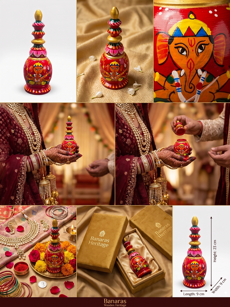 Thumbnail: Hand-painted Varanasi wooden Ganesha sindoor box collage