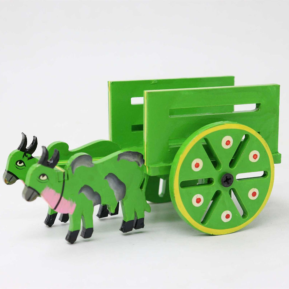 Hand painted green wooden bullock cart from Varanasi