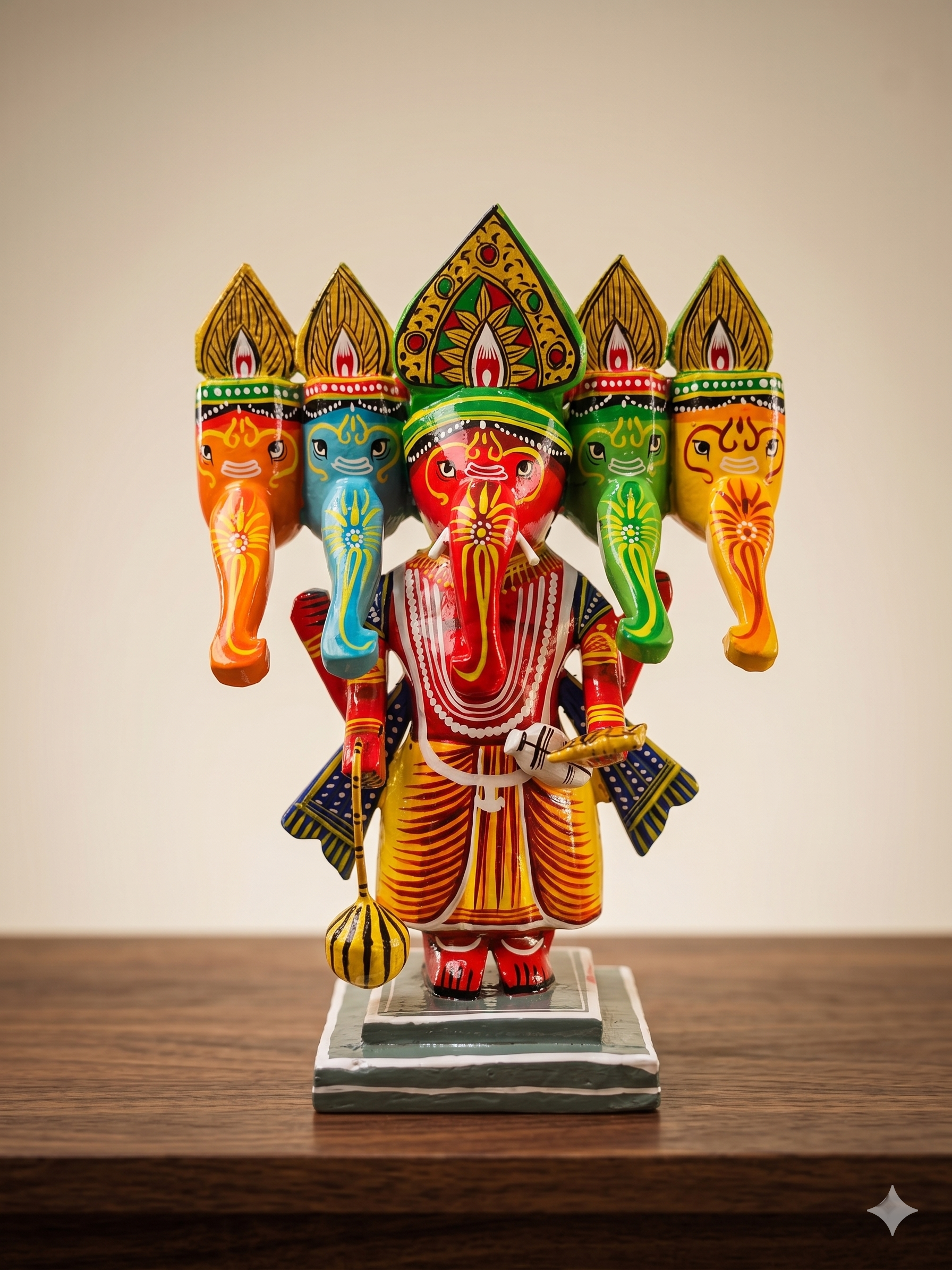 Panchamukhi Ganesha Wooden Lacquerware Idol | Handcrafted & Hand-Painted Multico