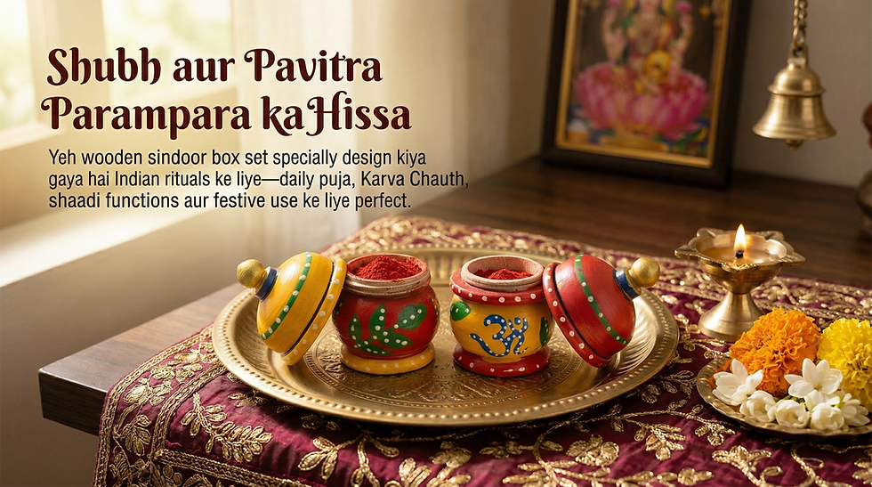 Thumbnail: Hand-painted lacquerware sindoor boxes on a brass plate
