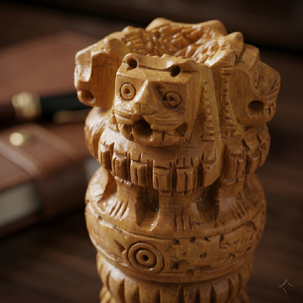 Thumbnail: Handcrafted wooden Ashoka Pillar lion capital carving