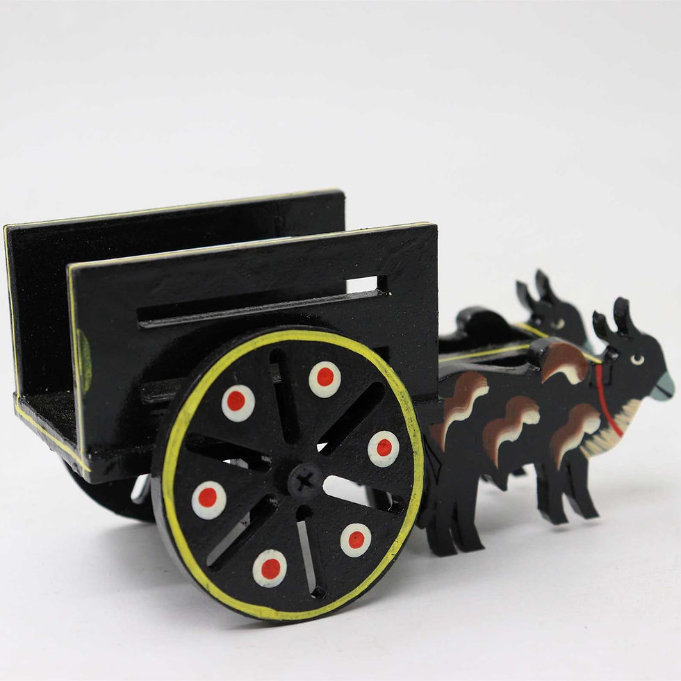 Handcrafted black wooden lacquerware bullock cart figurine