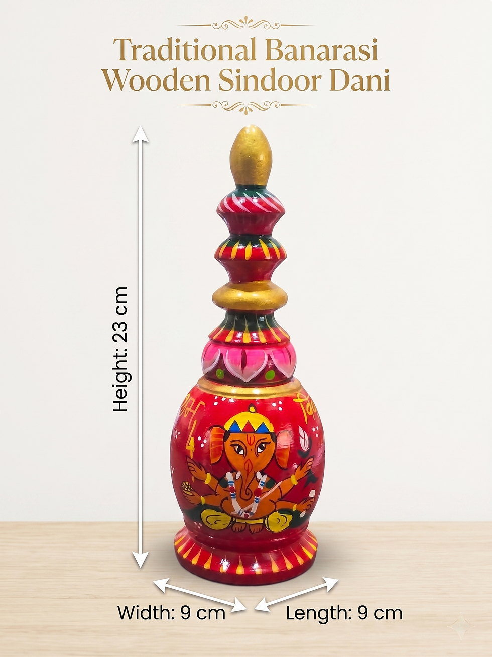 Thumbnail: Hand-painted 23cm wooden Sindoor Dani with Balaji Handicraft