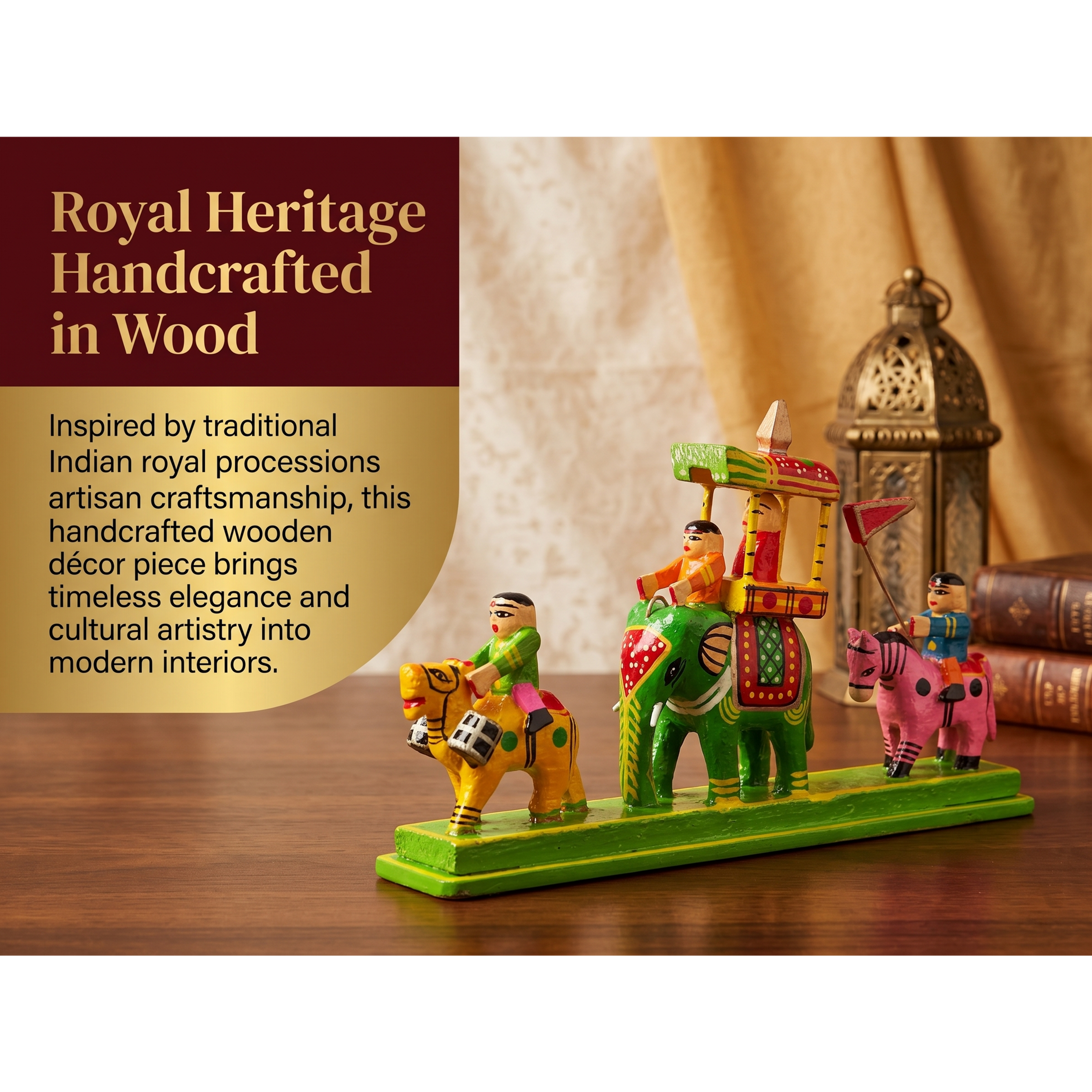 Handcrafted wooden royal procession decor piece