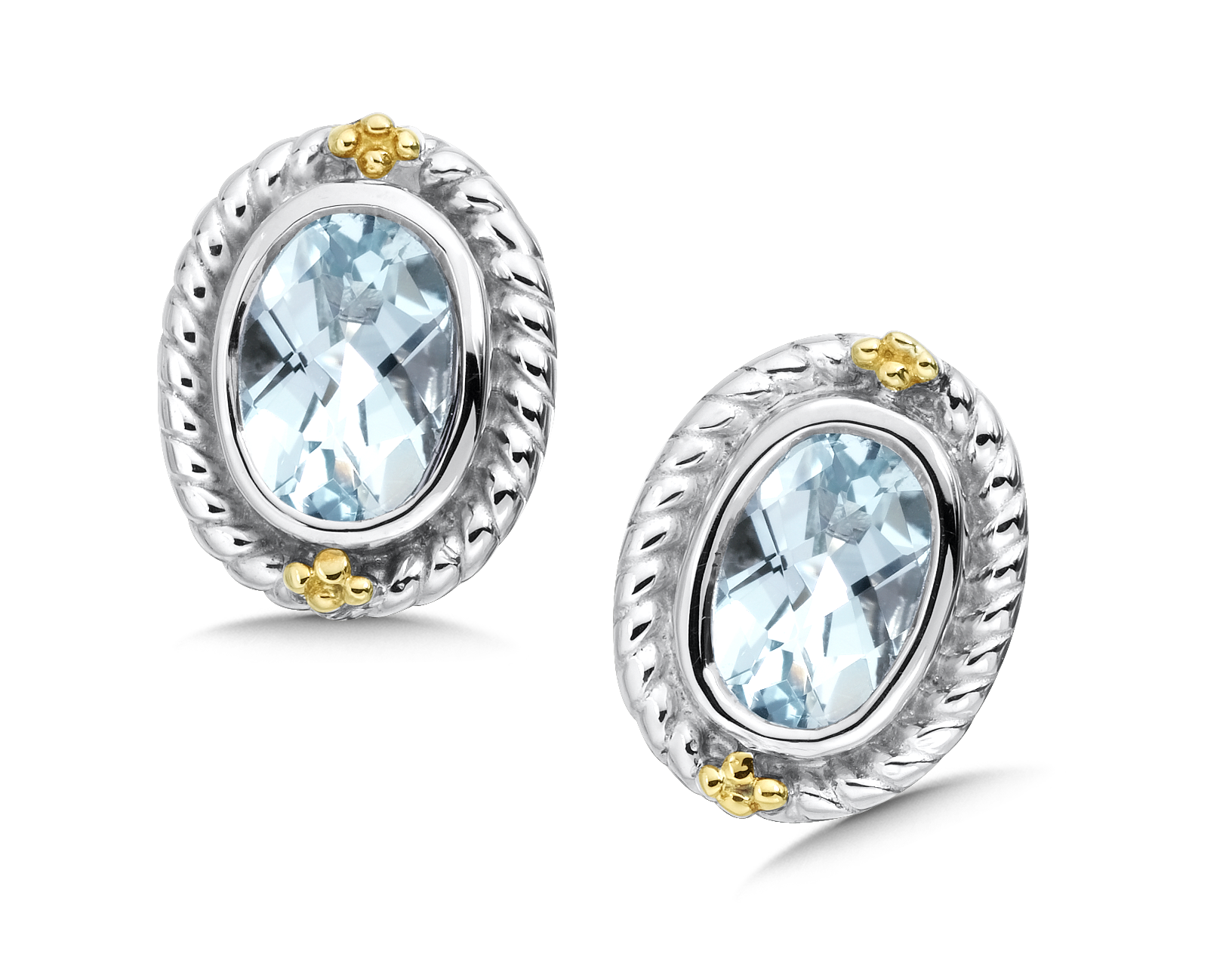 Braided Bezel Set Genuine Aqua Earrings