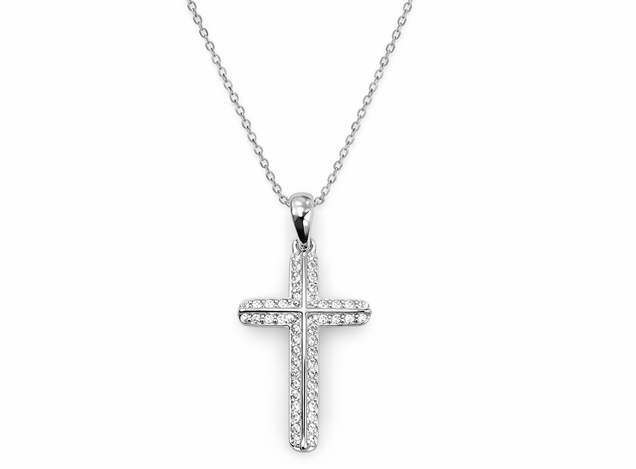 3D Solid & CZ Cross Necklace