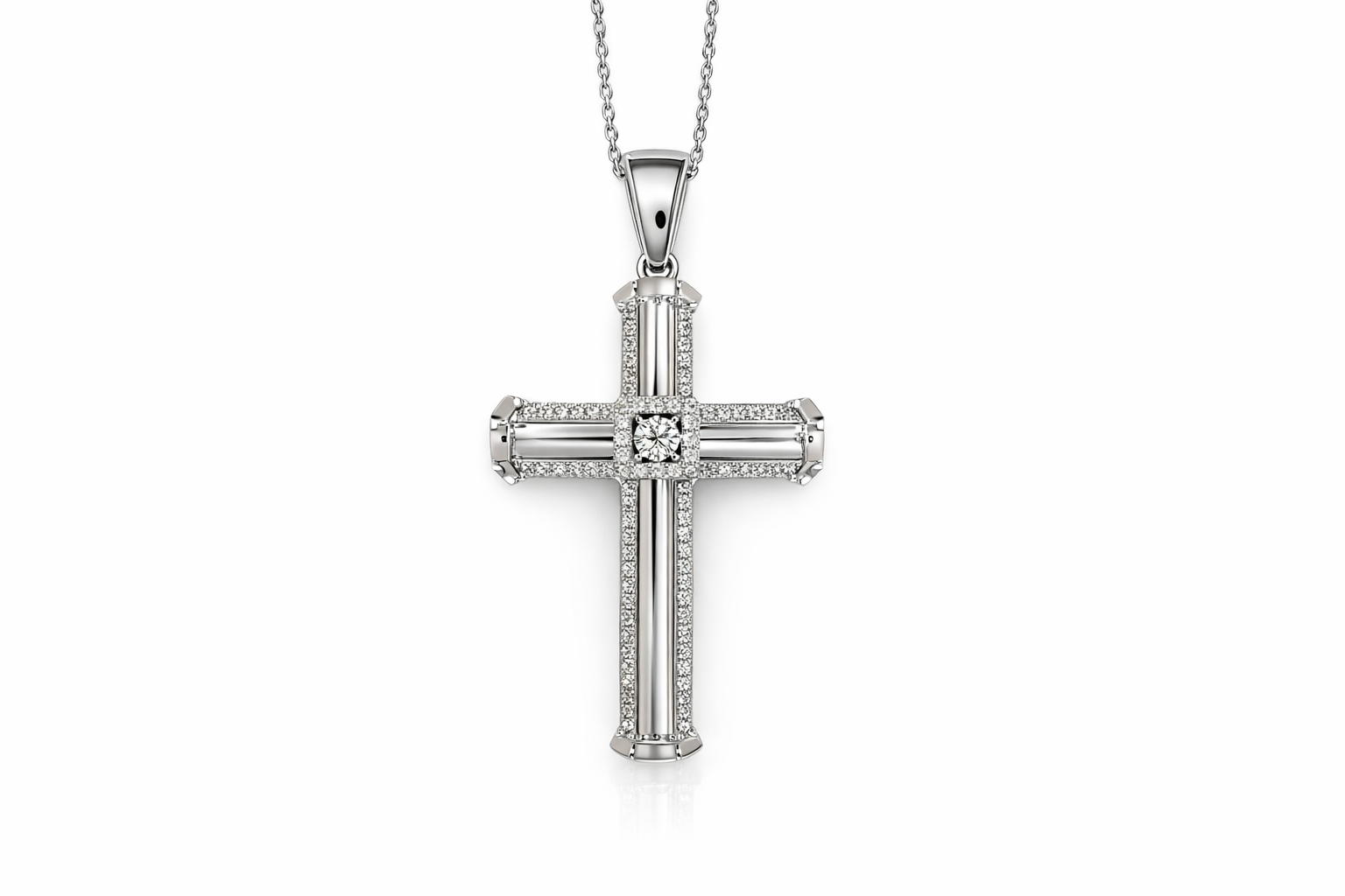Concave Diamond Cross Necklace