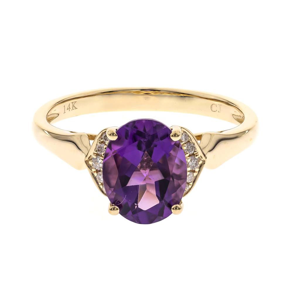 Genuine Oval Amethyst Diamond Ring