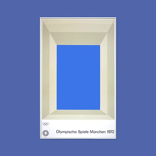 A minimalist panel of blue framed in shades of grey