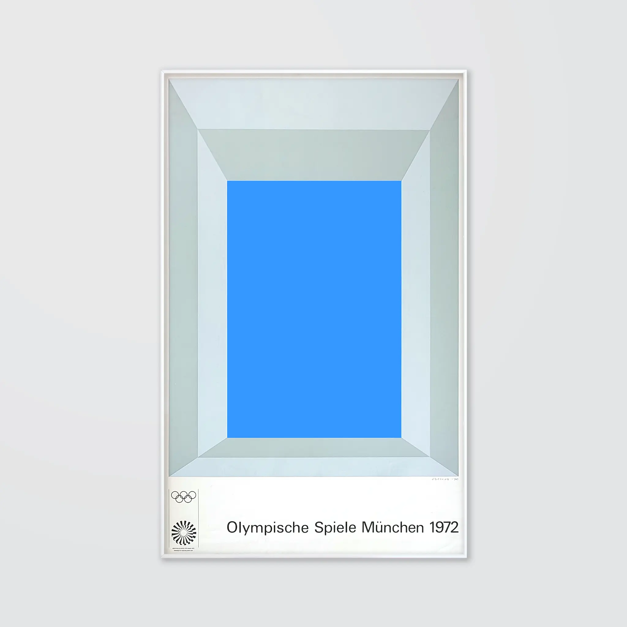A minimalist panel of blue framed in shades of grey