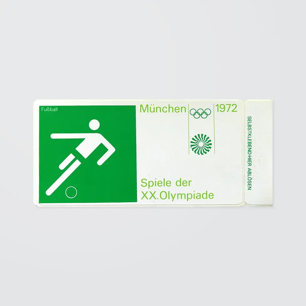 A souvenir sticker with a pictogram depicting the football (soccer) events of the Munich 1972 Olympic Games.
