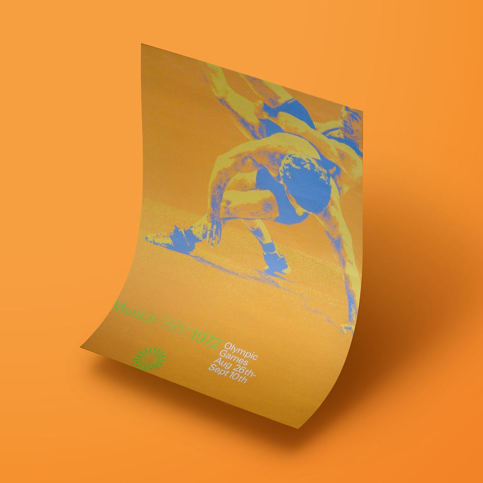Thumbnail: A blue & orange poster of grappling wrestlers. Created in a vectorized photo style with München 1972 text & Olympic rings