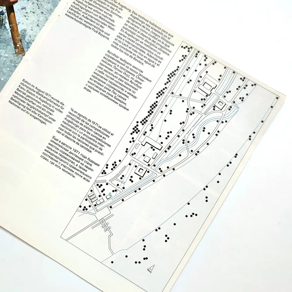 Thumbnail: Map with dotted paths and structures. Text in multiple languages. Light background, blue + black lines highlight details.