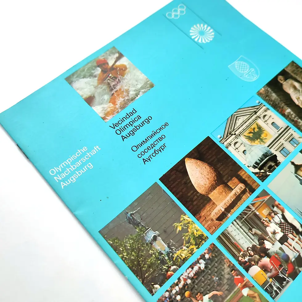 Thumbnail: Blue booklet with text "Olympische Nachbarschaft Augsburg" and various images, including a kayaker and architectural scenes.