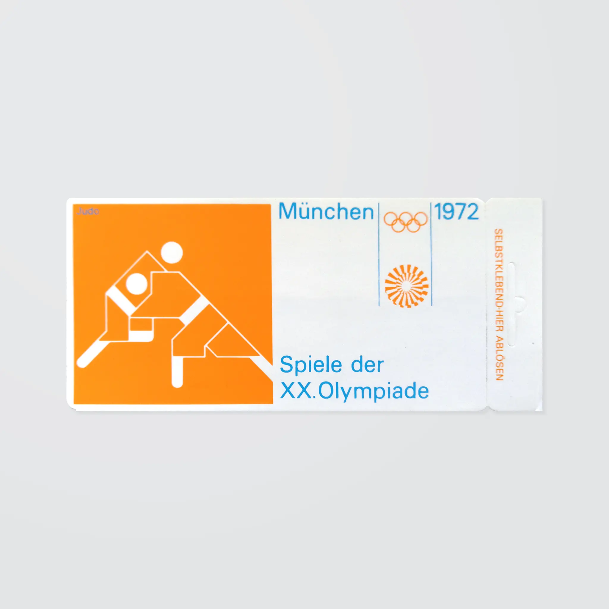 A souvenir sticker with a pictogram depicting the judo events of the Munich 1972 Olympic Games. 